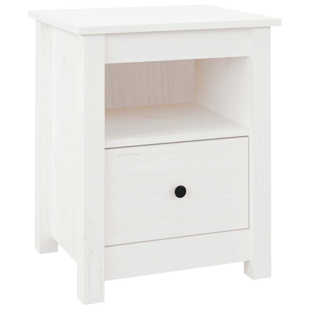 Comodino Bianco 40x35x49 cm in Legno Massello di Pino - homemem39