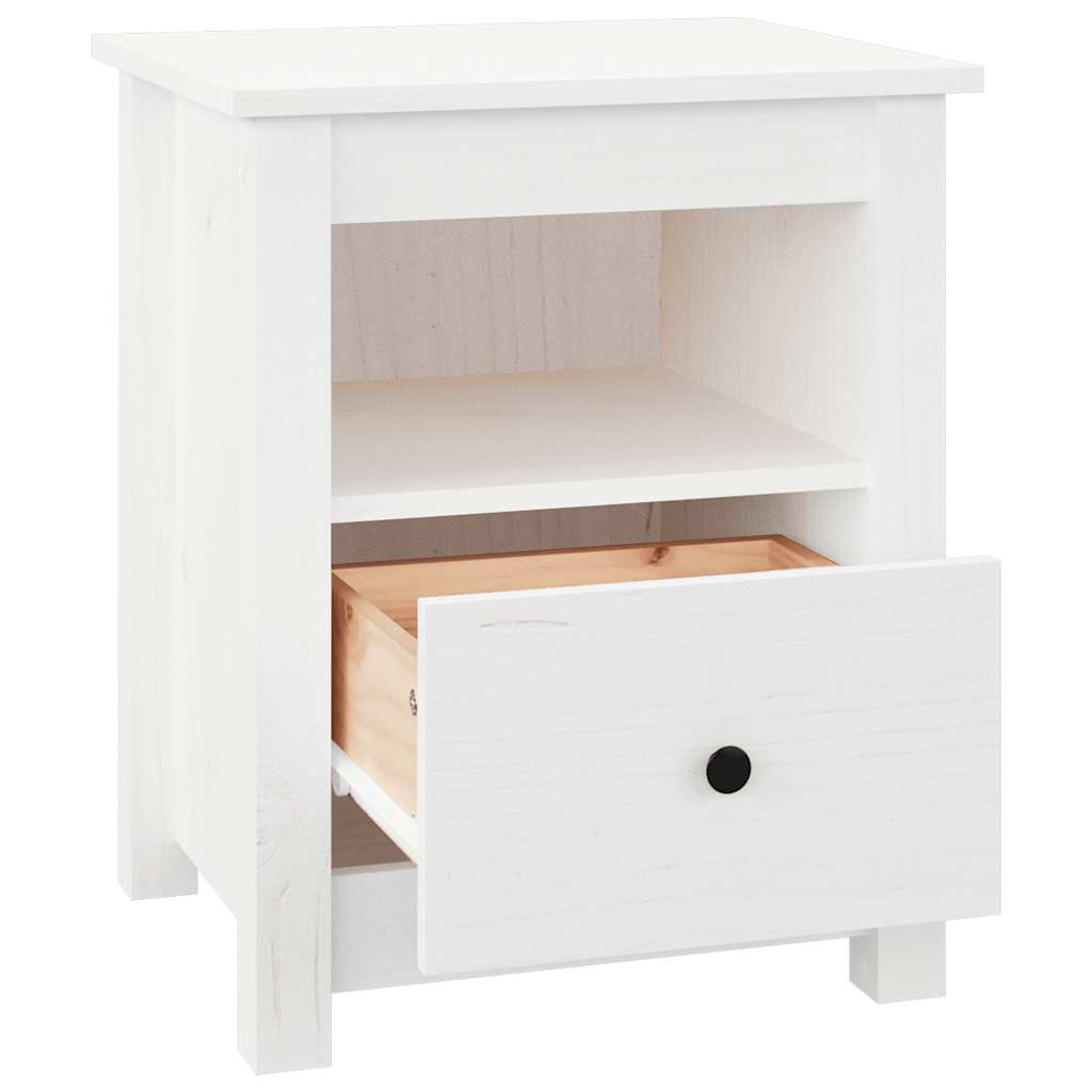 Comodino Bianco 40x35x49 cm in Legno Massello di Pino - homemem39
