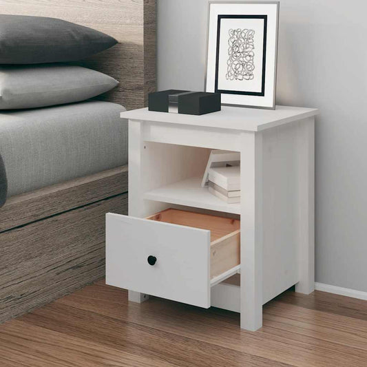 Comodino Bianco 40x35x49 cm in Legno Massello di Pino - homemem39