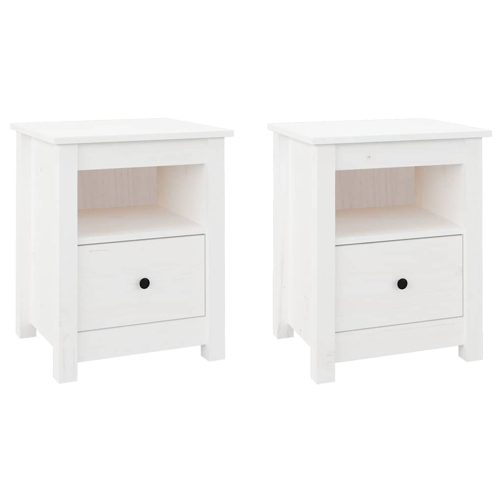 Comodini 2 pz Bianchi 40x35x49 cm in Legno Massello di Pino - homemem39