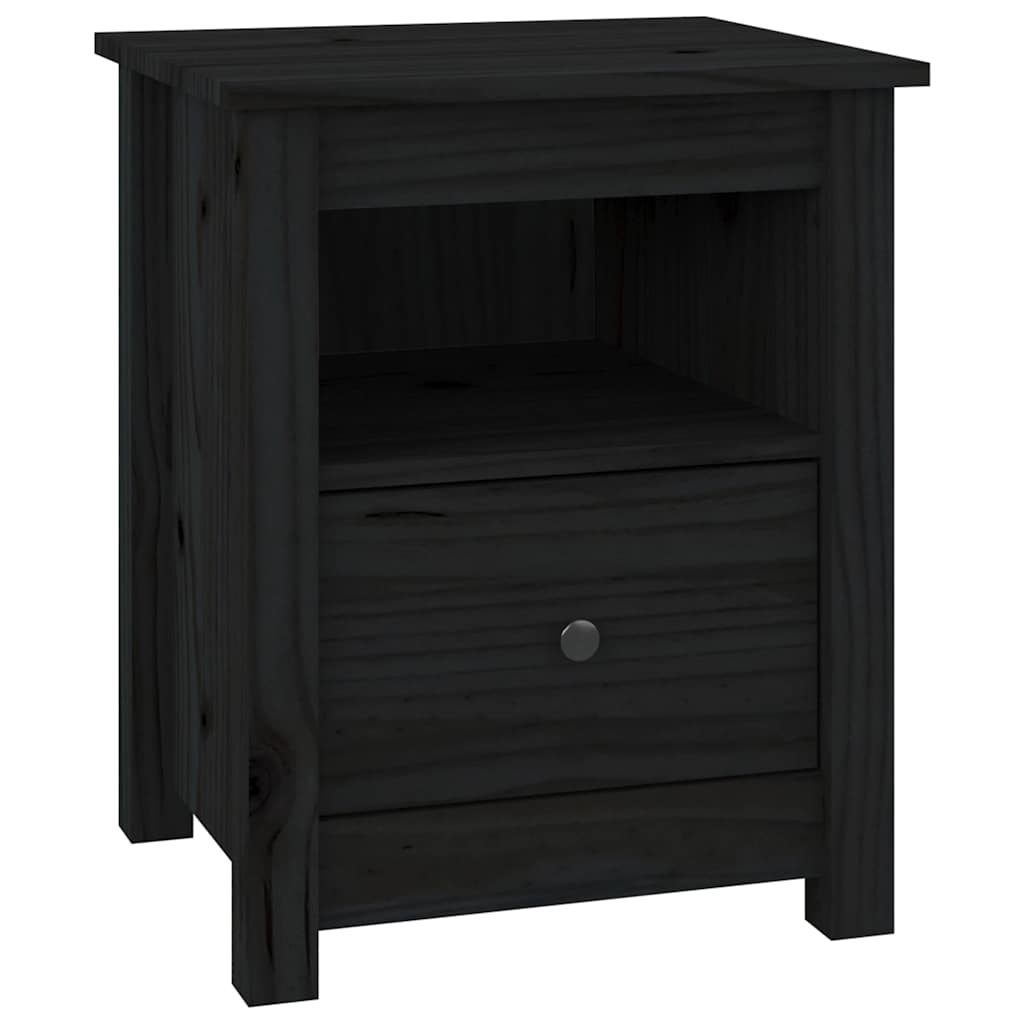 Comodino Nero 40x35x49 cm in Legno Massello di Pino - homemem39