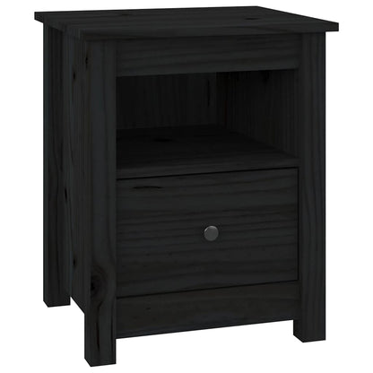 Comodino Nero 40x35x49 cm in Legno Massello di Pino - homemem39