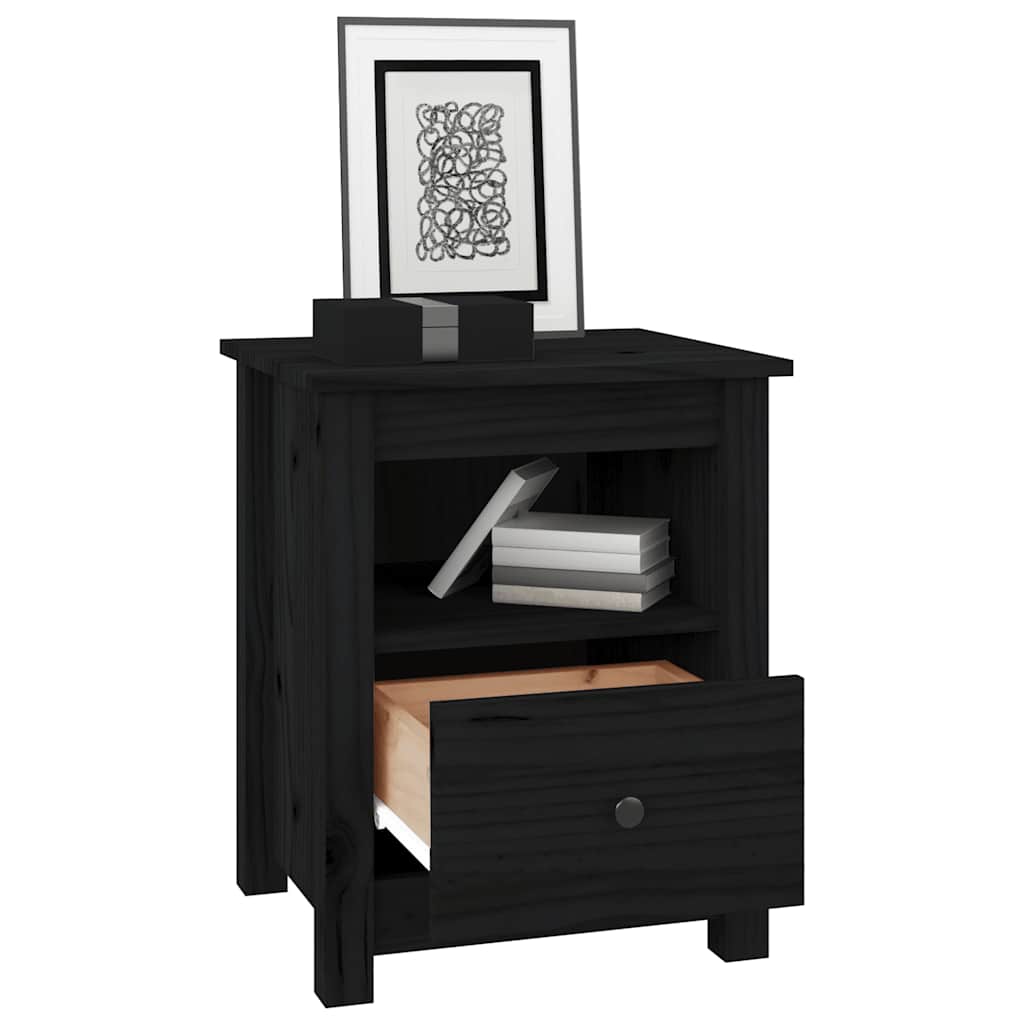 Comodino Nero 40x35x49 cm in Legno Massello di Pino - homemem39