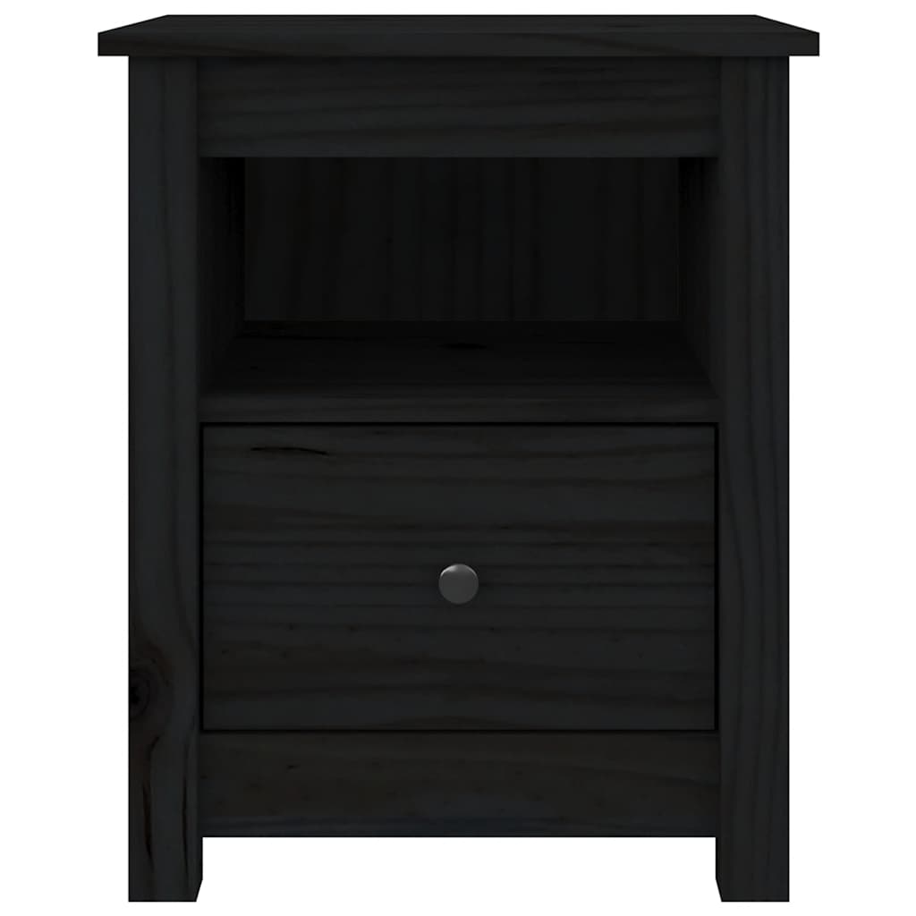 Comodino Nero 40x35x49 cm in Legno Massello di Pino - homemem39