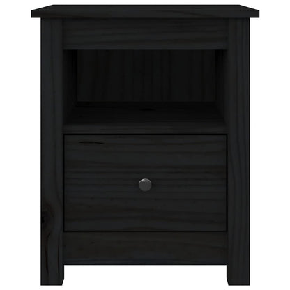 Comodino Nero 40x35x49 cm in Legno Massello di Pino - homemem39