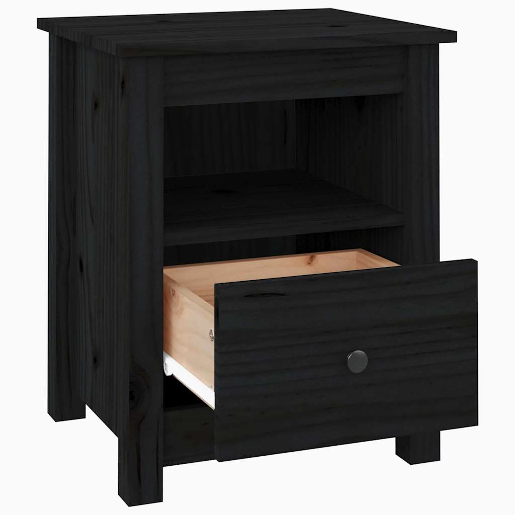 Comodino Nero 40x35x49 cm in Legno Massello di Pino - homemem39