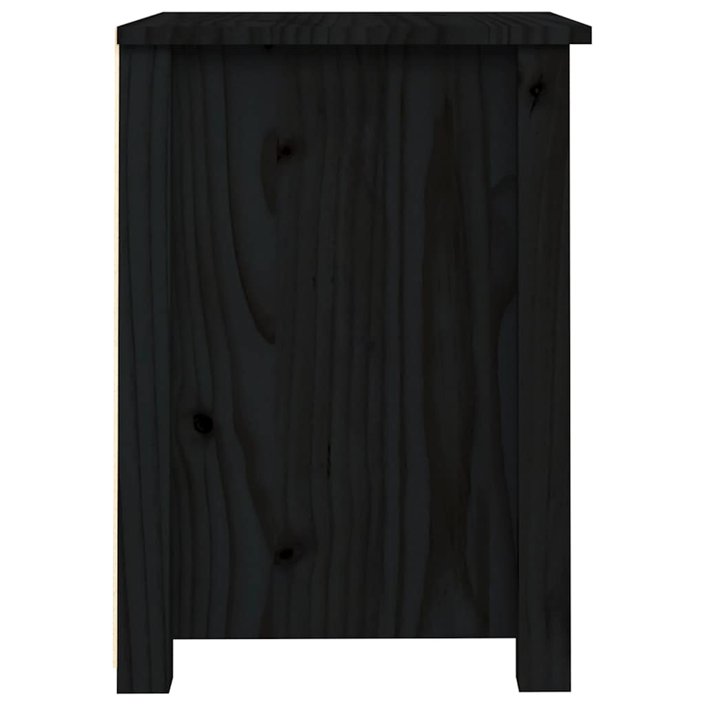 Comodino Nero 40x35x49 cm in Legno Massello di Pino - homemem39