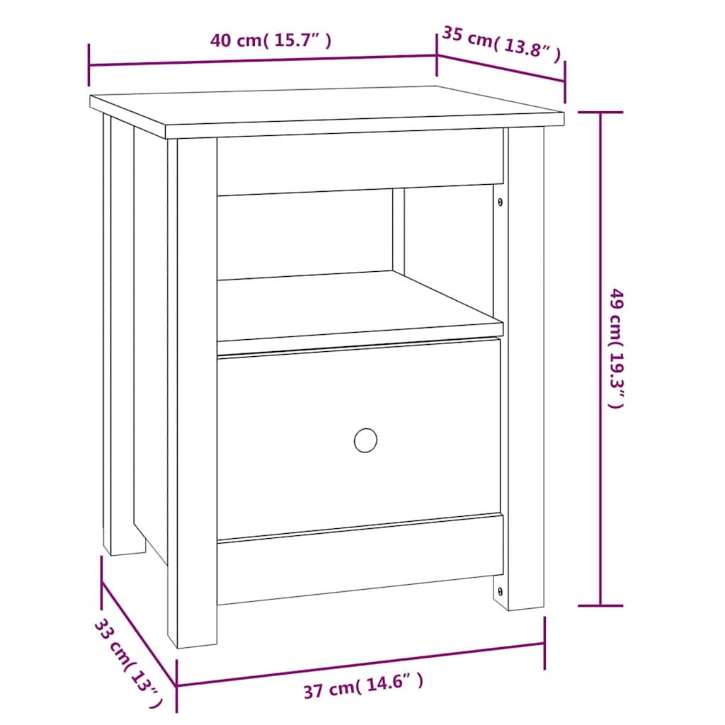 Comodino Nero 40x35x49 cm in Legno Massello di Pino - homemem39