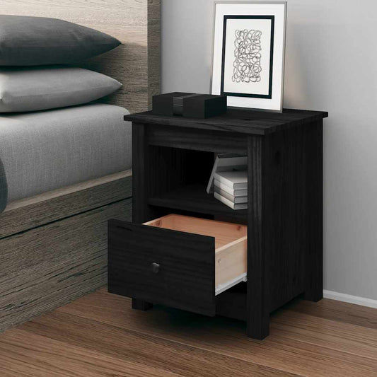 Comodino Nero 40x35x49 cm in Legno Massello di Pino - homemem39