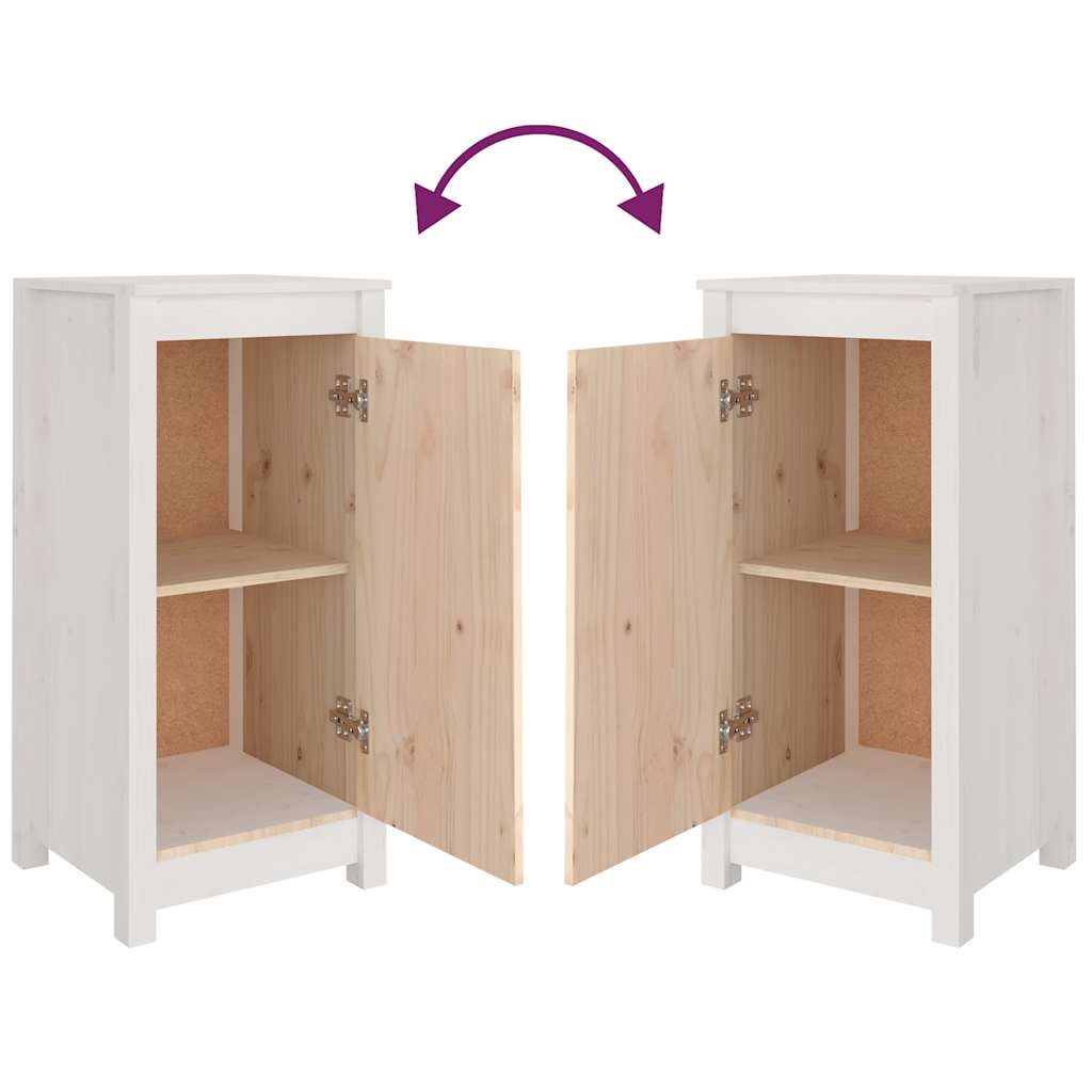 Credenze 2 pz Bianche 39x35x80 cm in Legno Massello di Pino