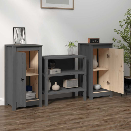 Credenze 2 pz Grigie 39x35x80 cm in Legno Massello di Pino - homemem39