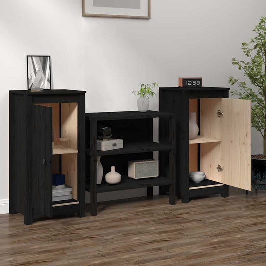 Credenze 2 pz Nere 39x35x80 cm in Legno Massello di Pino - homemem39