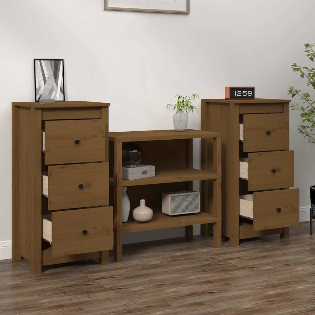 Credenze 2 pz Ambrate 40x35x80 cm in Legno Massello di Pino - homemem39