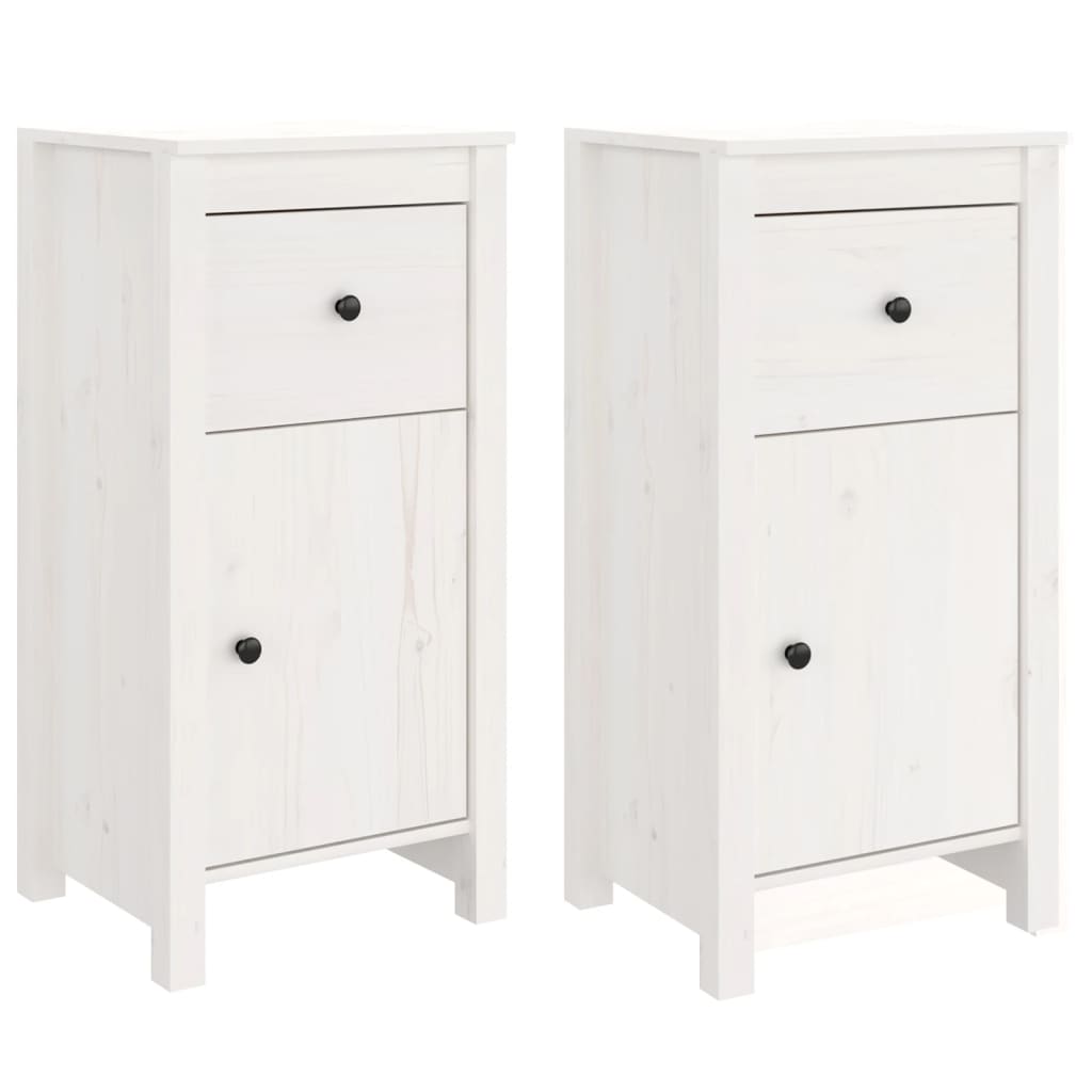 Credenze 2 pz Bianche 40x35x80 cm in Legno Massello di Pino - homemem39