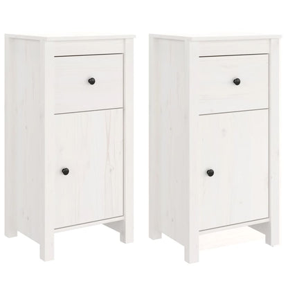 Credenze 2 pz Bianche 40x35x80 cm in Legno Massello di Pino - homemem39