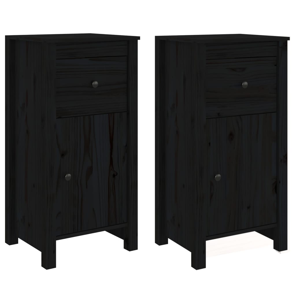 Credenze 2 pz Nere 40x35x80 cm in Legno Massello di Pino - homemem39