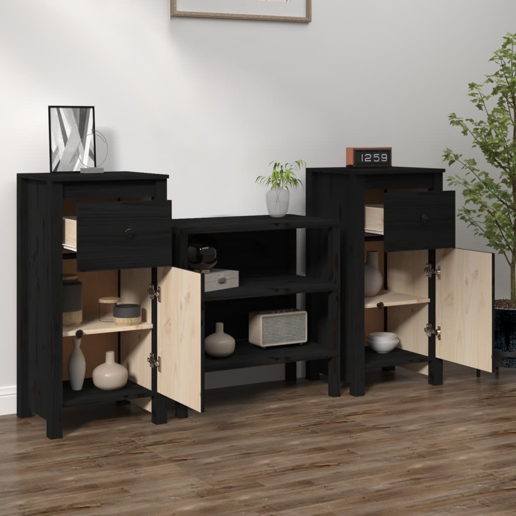 Credenze 2 pz Nere 40x35x80 cm in Legno Massello di Pino - homemem39