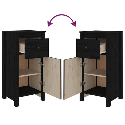 Credenze 2 pz Nere 40x35x80 cm in Legno Massello di Pino - homemem39