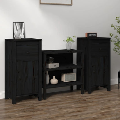 Credenze 2 pz Nere 40x35x80 cm in Legno Massello di Pino - homemem39