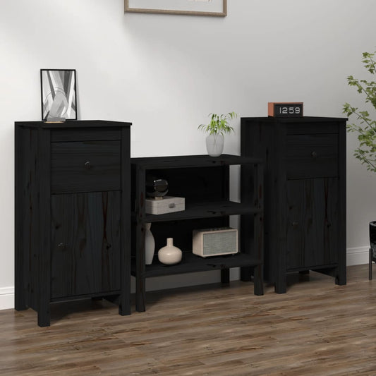 Credenze 2 pz Nere 40x35x80 cm in Legno Massello di Pino - homemem39