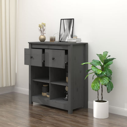 Credenza Grigia 70x35x80 cm in Legno Massello di Pino - homemem39