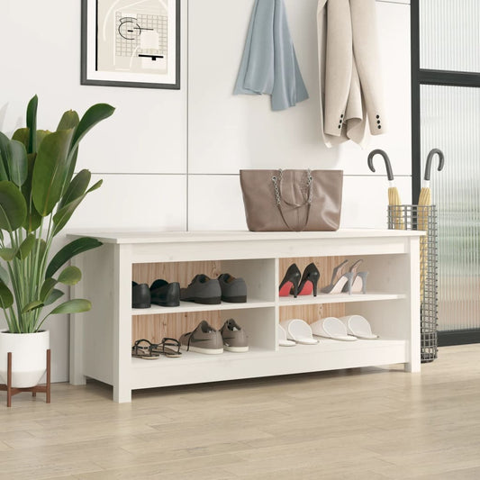 Scarpiera Bianca 110x38x45,5 cm in Legno Massello di Pino - homemem39