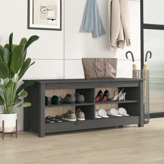 Scarpiera Grigia 110x38x45,5 cm in Legno Massello di Pino - homemem39