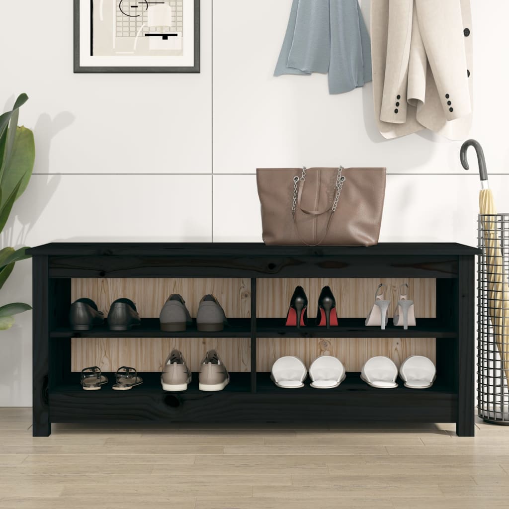Scarpiera Nera 110x38x45,5 cm in Legno Massello di Pino - homemem39