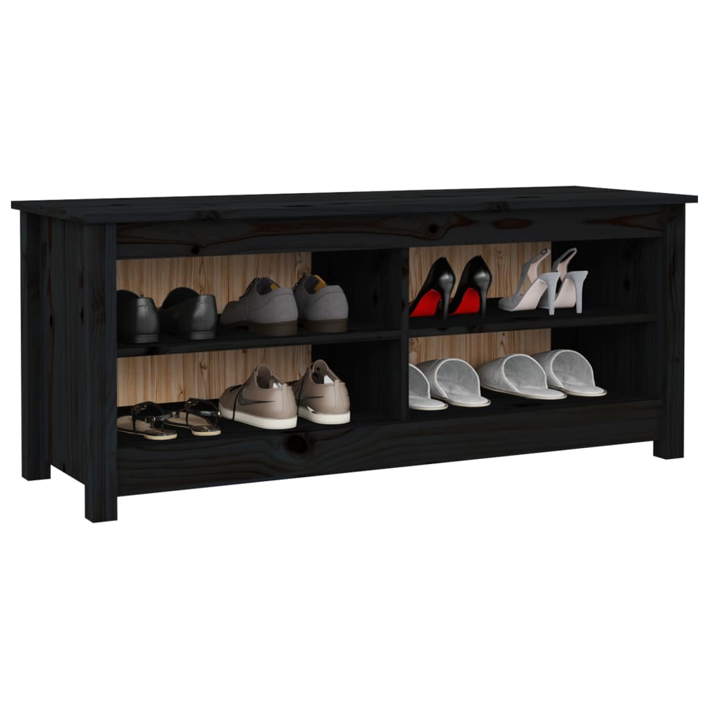 Scarpiera Nera 110x38x45,5 cm in Legno Massello di Pino - homemem39