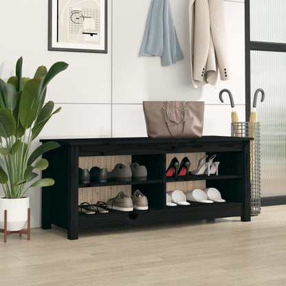Scarpiera Nera 110x38x45,5 cm in Legno Massello di Pino - homemem39