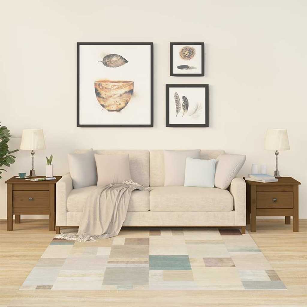 Tavolini 2 pz Ambrati 40x40x39 cm Legno Massello di Pino