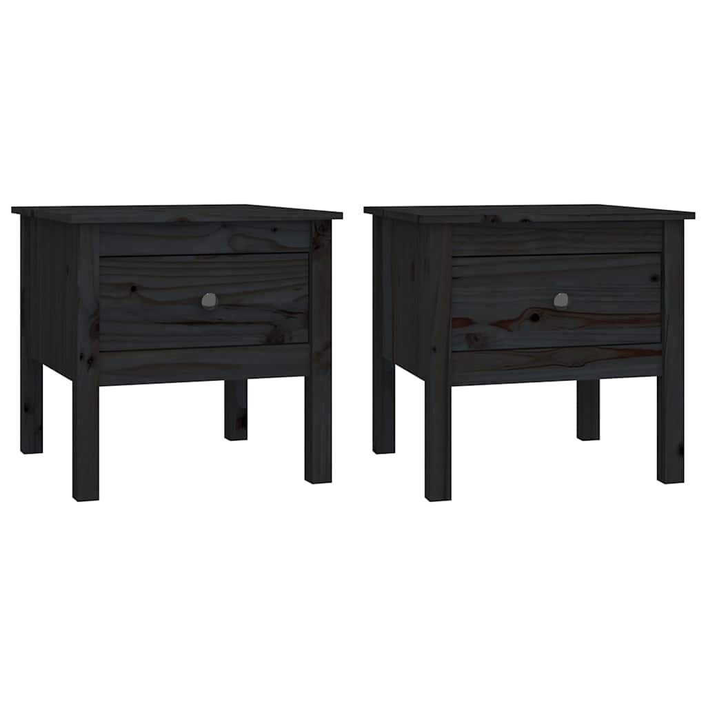 Tavolini 2 pz Neri 50x50x49 cm in Legno Massello di Pino