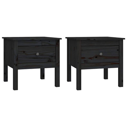 Tavolini 2 pz Neri 50x50x49 cm in Legno Massello di Pino