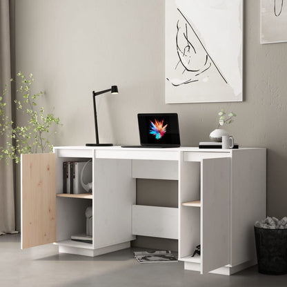Scrivania Bianca 140x50x75 cm in Legno Massello di Pino - homemem39