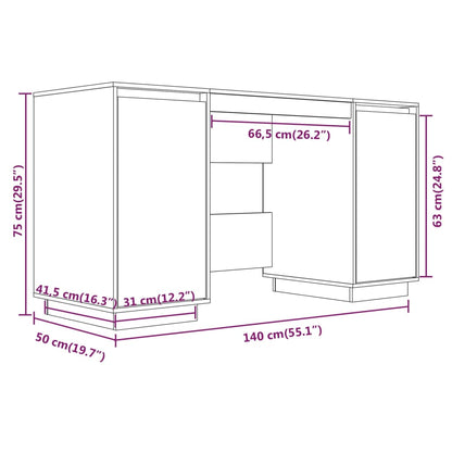 Scrivania Bianca 140x50x75 cm in Legno Massello di Pino - homemem39