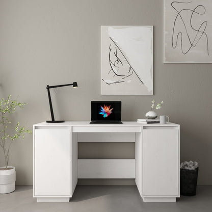Scrivania Bianca 140x50x75 cm in Legno Massello di Pino - homemem39