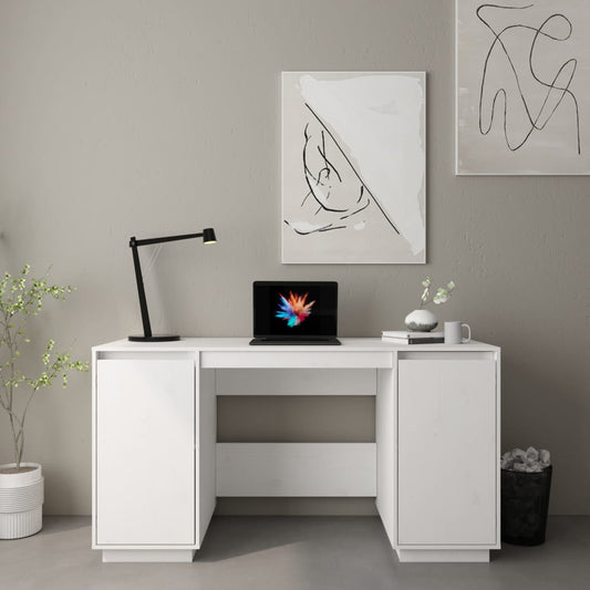 Scrivania Bianca 140x50x75 cm in Legno Massello di Pino - homemem39
