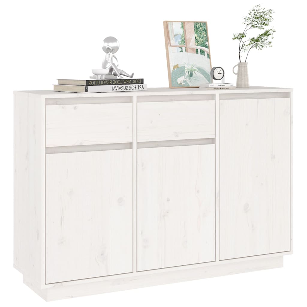 Credenza Bianca 110x34x75 cm in Legno Massello di Pino - homemem39