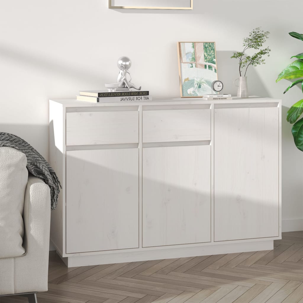 Credenza Bianca 110x34x75 cm in Legno Massello di Pino - homemem39