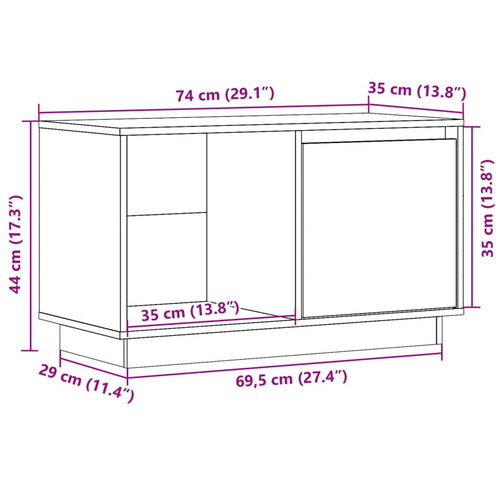 Mobile Porta TV 74x35x44 cm in Legno Massello di Pino - homemem39