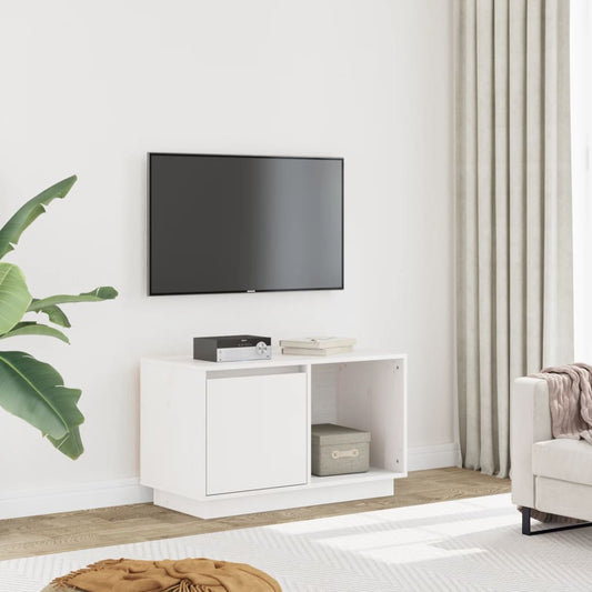Mobile Porta TV Bianco 74x35x44 cm in Legno Massello di Pino - homemem39