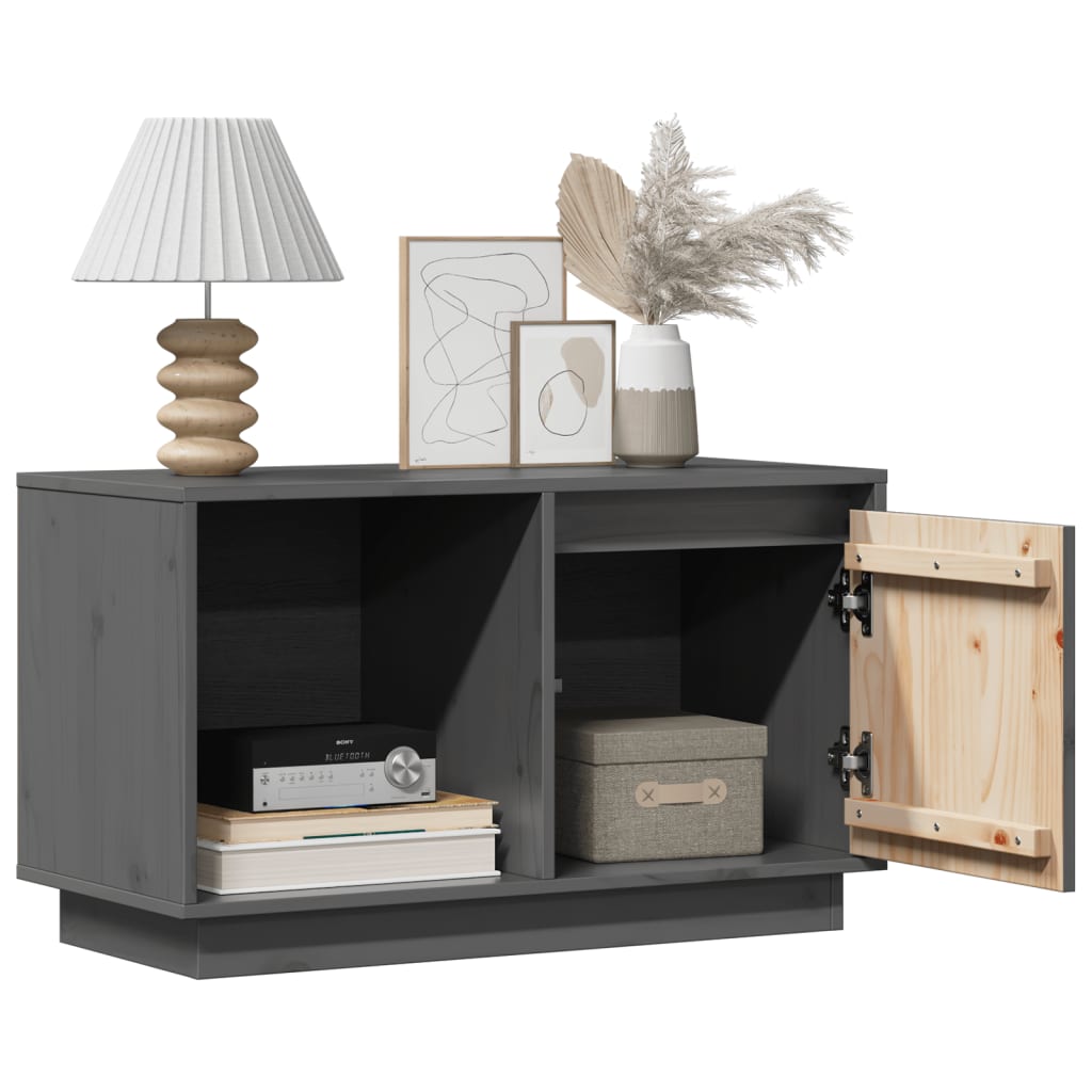 Mobile Porta TV Grigio 74x35x44 cm in Legno Massello di Pino - homemem39
