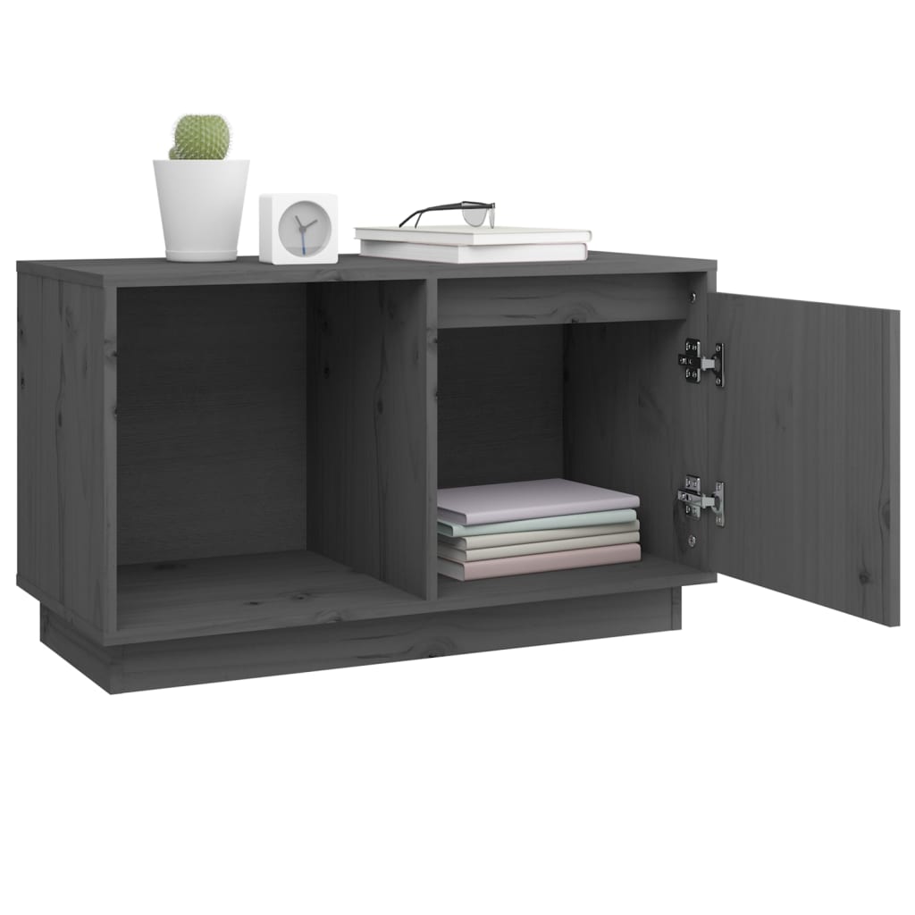 Mobile Porta TV Grigio 74x35x44 cm in Legno Massello di Pino