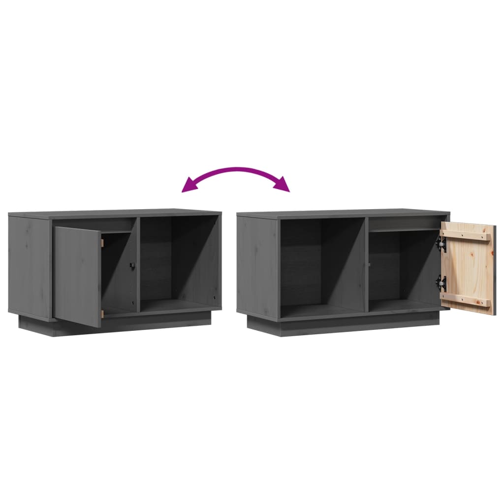 Mobile Porta TV Grigio 74x35x44 cm in Legno Massello di Pino - homemem39