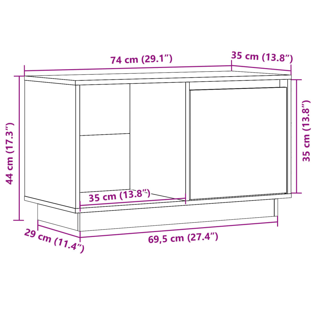 Mobile Porta TV Grigio 74x35x44 cm in Legno Massello di Pino - homemem39