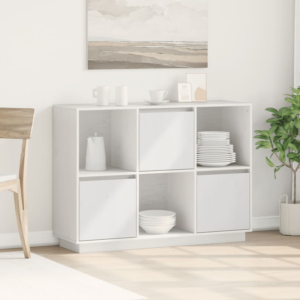 Credenza Bianca 110,5x35x80 cm in Legno Massello di Pino - homemem39