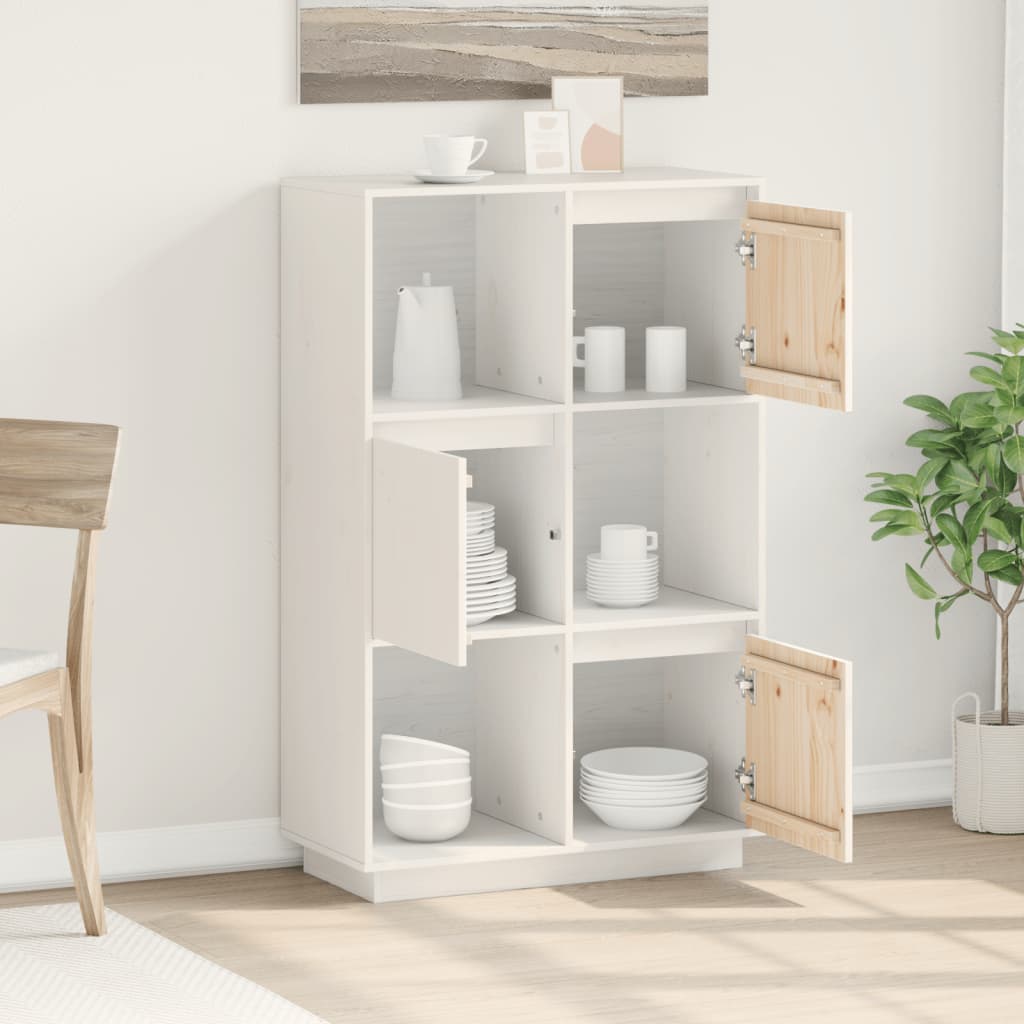 Credenza Bianca 74x35x117 cm in Legno Massello di Pino - homemem39