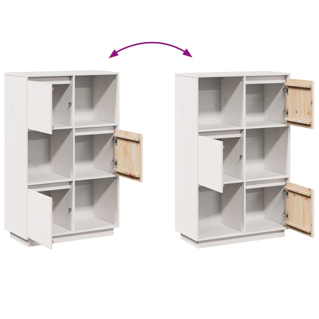 Credenza Bianca 74x35x117 cm in Legno Massello di Pino - homemem39