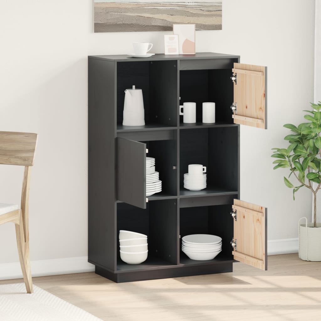 Credenza Grigia 74x35x117 cm in Legno Massello di Pino - homemem39