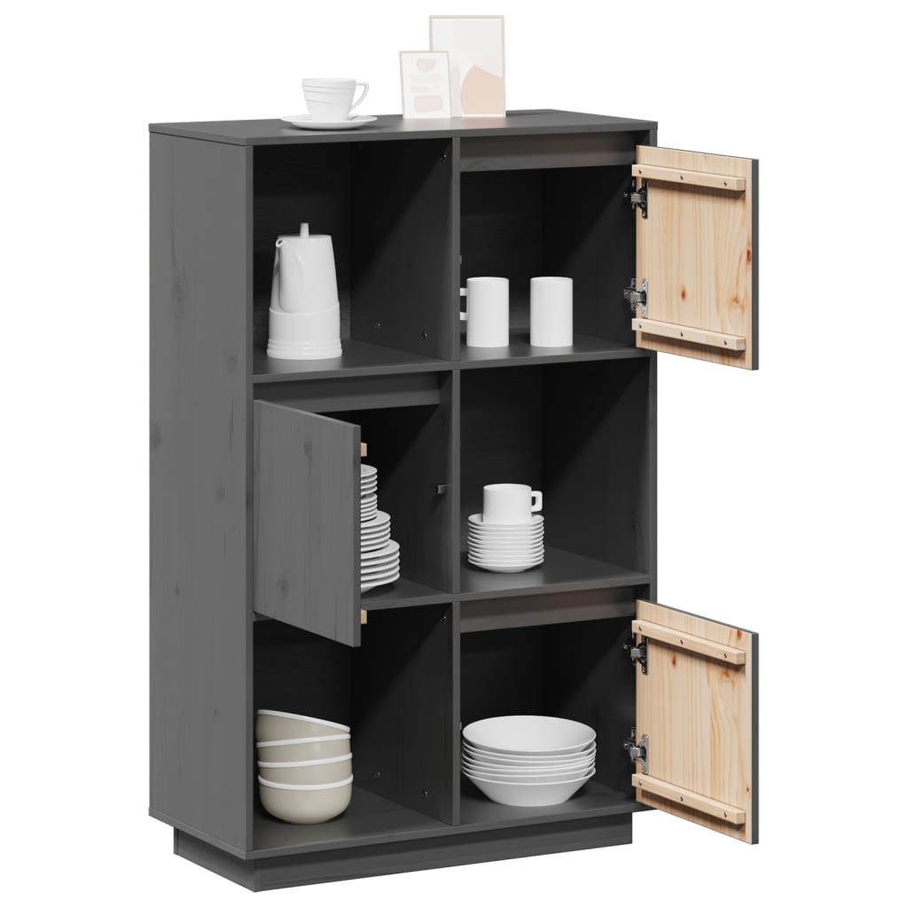 Credenza Grigia 74x35x117 cm in Legno Massello di Pino - homemem39